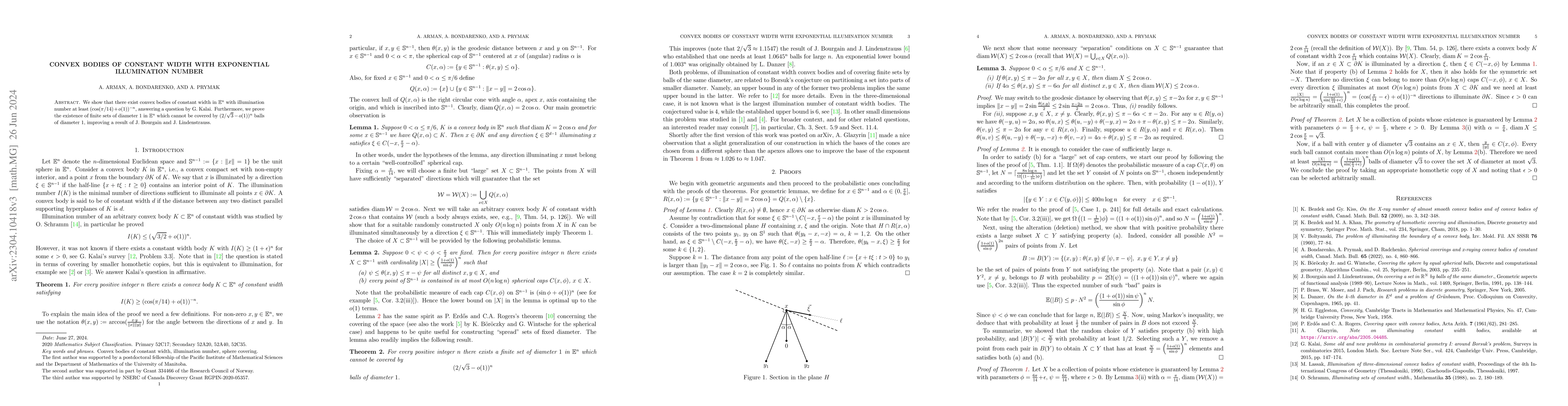 Thumbnail for Convex bodies of constant width with exponential illumination number