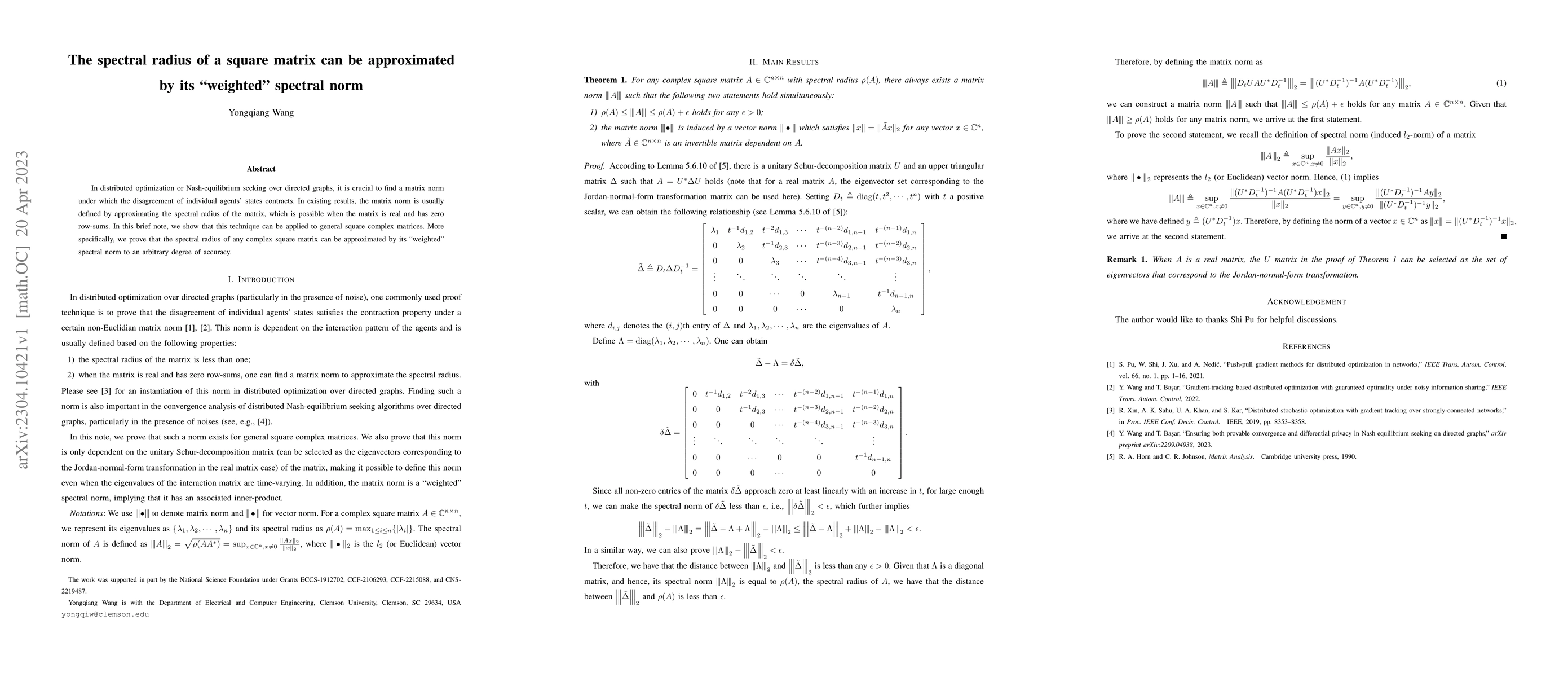 Thumbnail for The spectral radius of a square matrix can be approximated by its
  "weighted" spectral norm