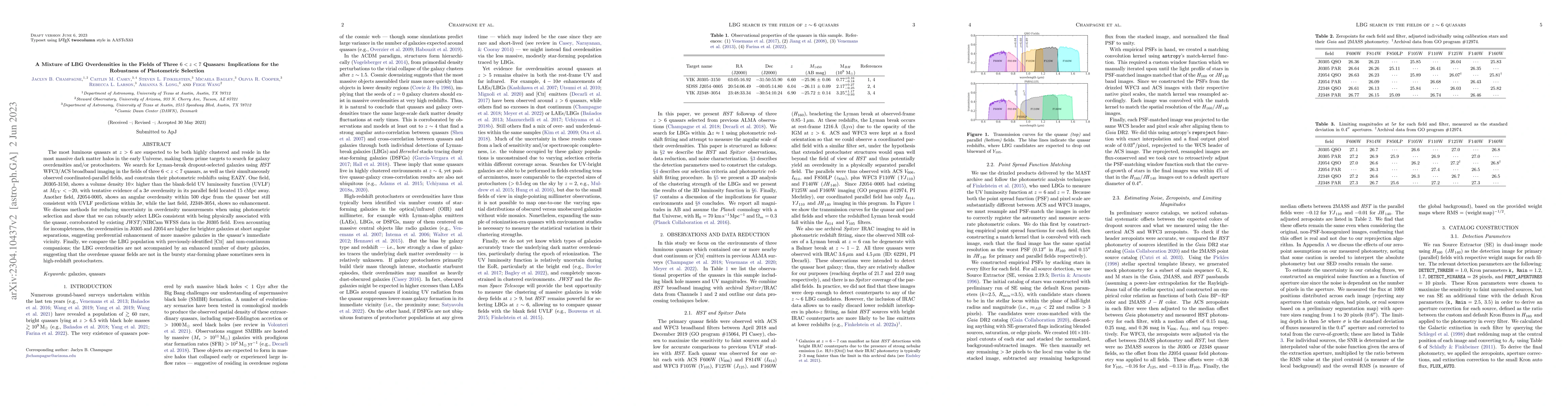 Thumbnail for A Mixture of LBG Overdensities in the Fields of Three $6 < z < 7$
  Quasars: Implications for the Robustness of Photometric Selection