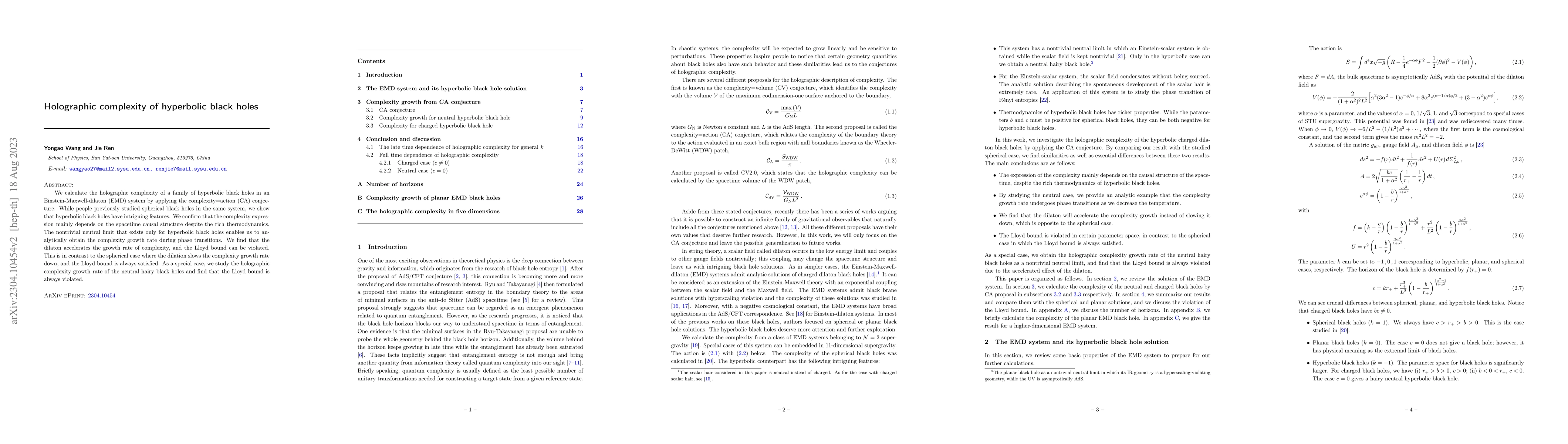 Thumbnail for Holographic complexity of hyperbolic black holes