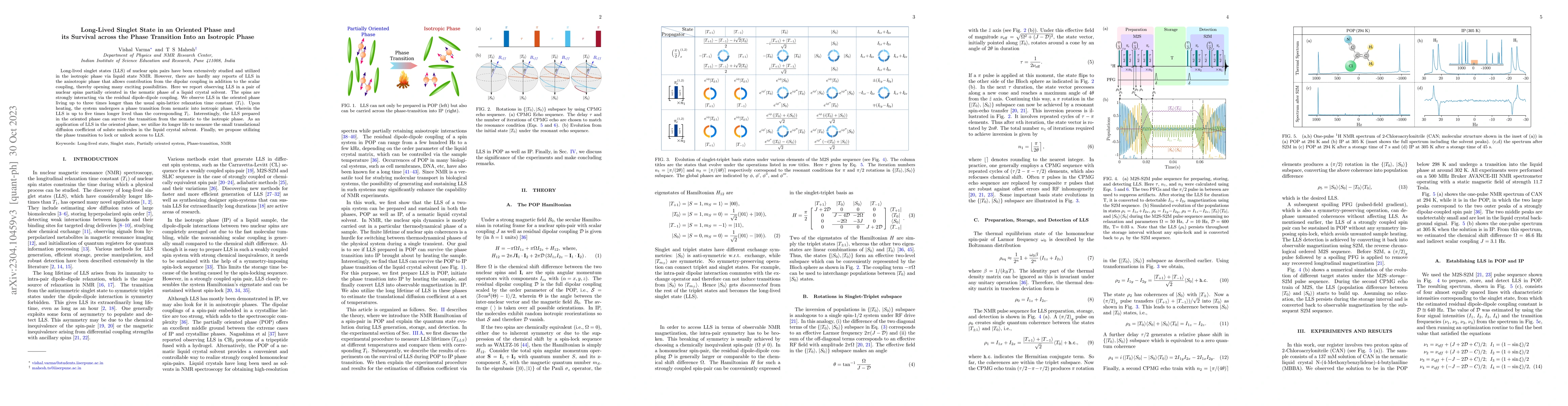 Thumbnail for Long-Lived Singlet State in an Oriented Phase and its Survival across
  the Phase Transition Into an Isotropic Phase