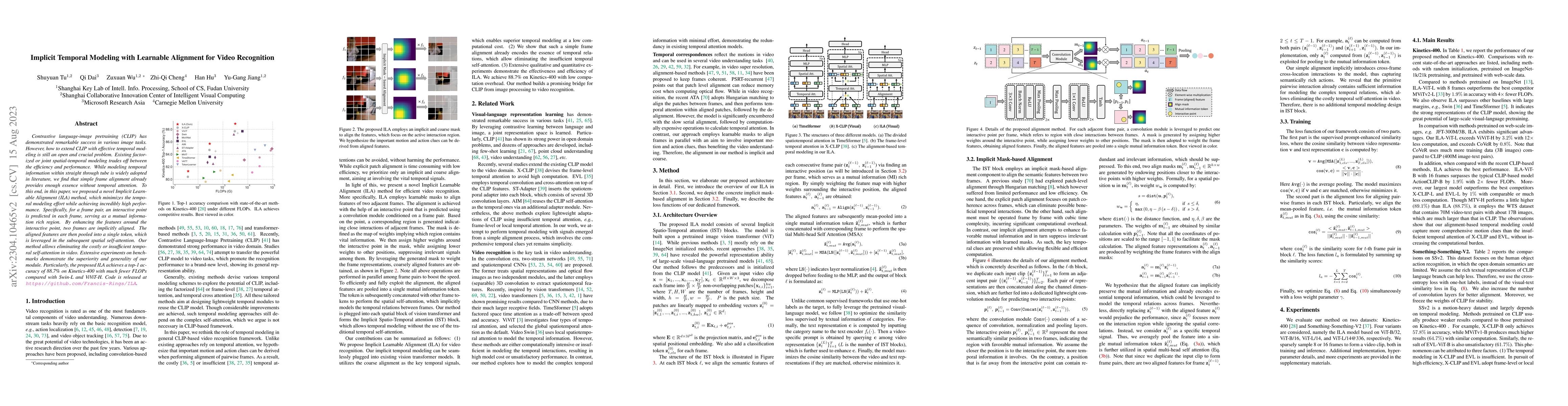 Thumbnail for Implicit Temporal Modeling with Learnable Alignment for Video
  Recognition
