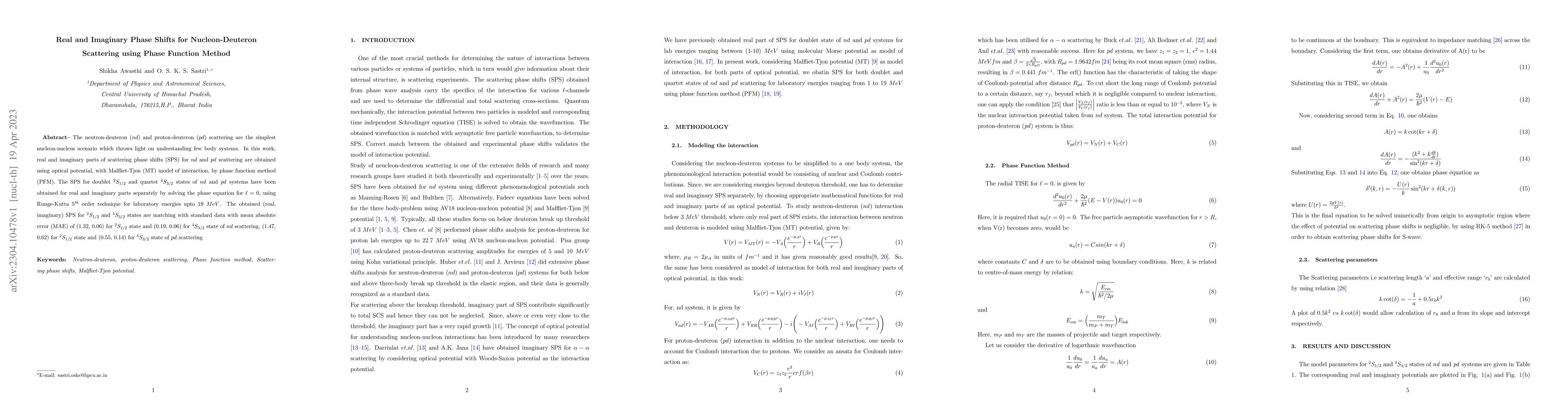 Thumbnail for Real and Imaginary Phase Shifts for Nucleon-Deuteron Scattering using
  Phase Function Method