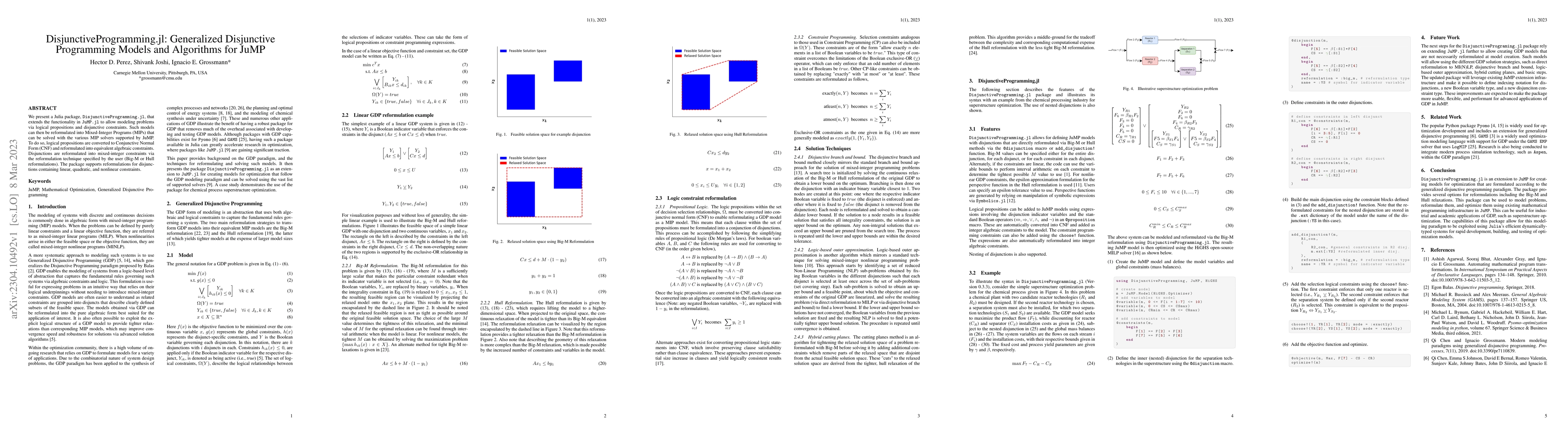 Thumbnail for DisjunctiveProgramming.jl: Generalized Disjunctive Programming Models
  and Algorithms for JuMP