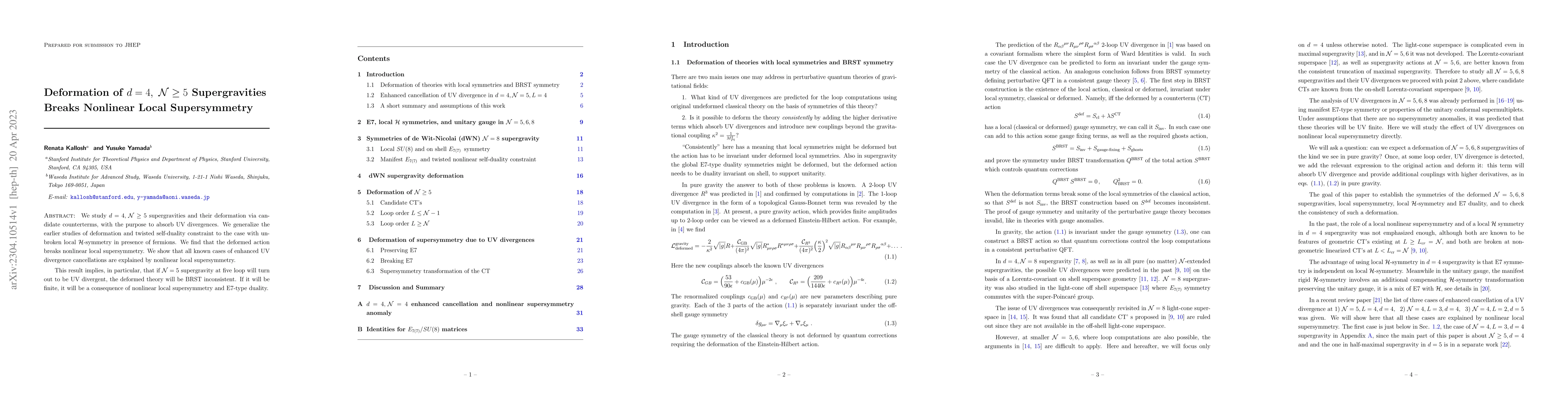 Thumbnail for Deformation of d=4, N> 4 Supergravities Breaks Nonlinear Local
  Supersymmetry