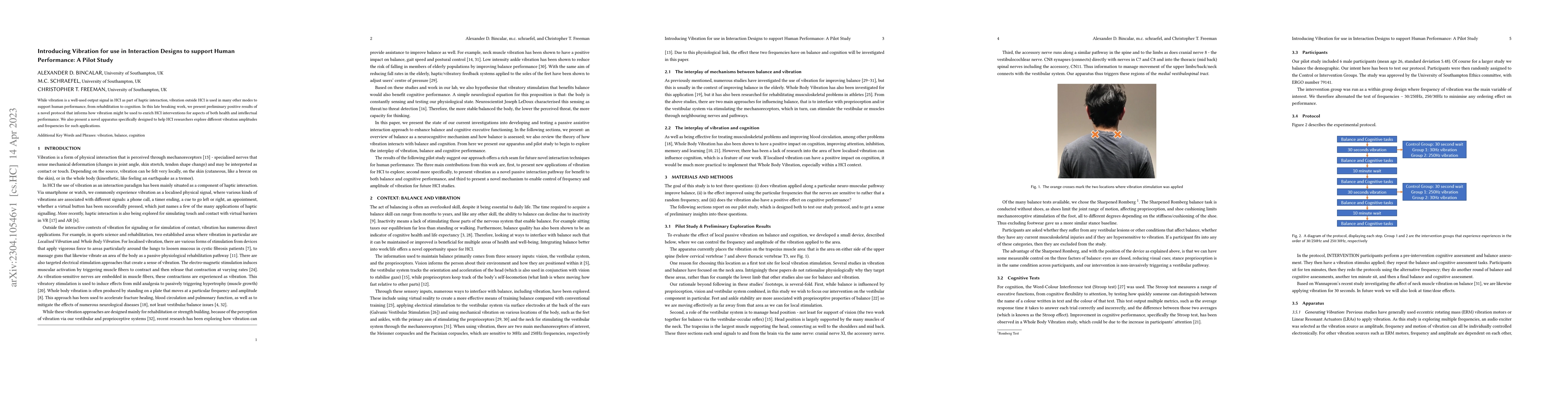Thumbnail for Introducing Vibration for use in Interaction Designs to support Human
  Performance: A Pilot Study