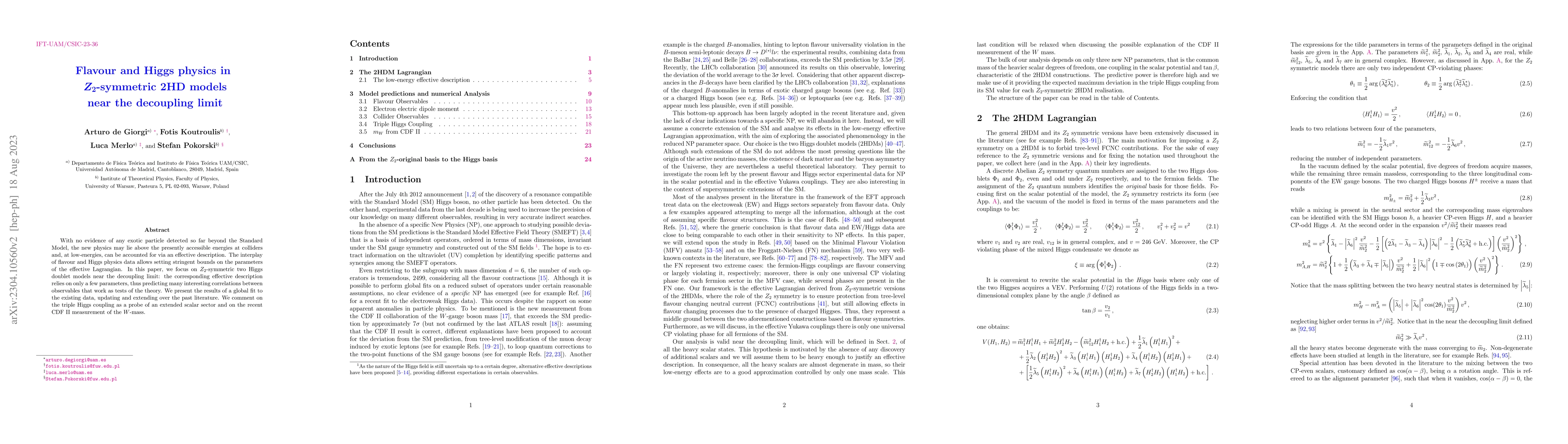 Thumbnail for Flavour and Higgs physics in $Z_2$-symmetric 2HD models near the
  decoupling limit