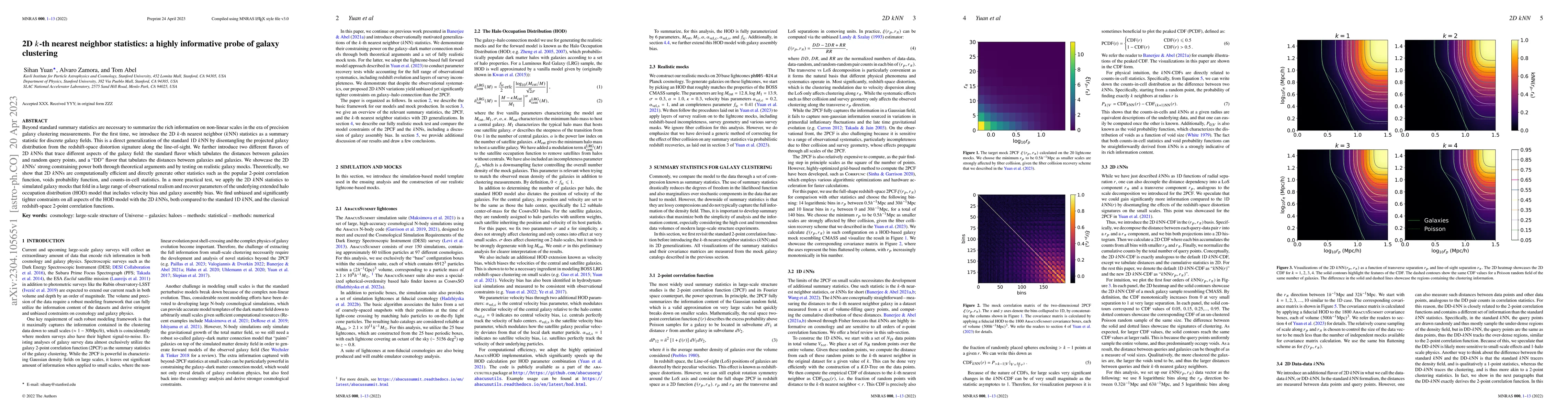 Thumbnail for 2D k-th nearest neighbor statistics: a highly informative probe of
  galaxy clustering