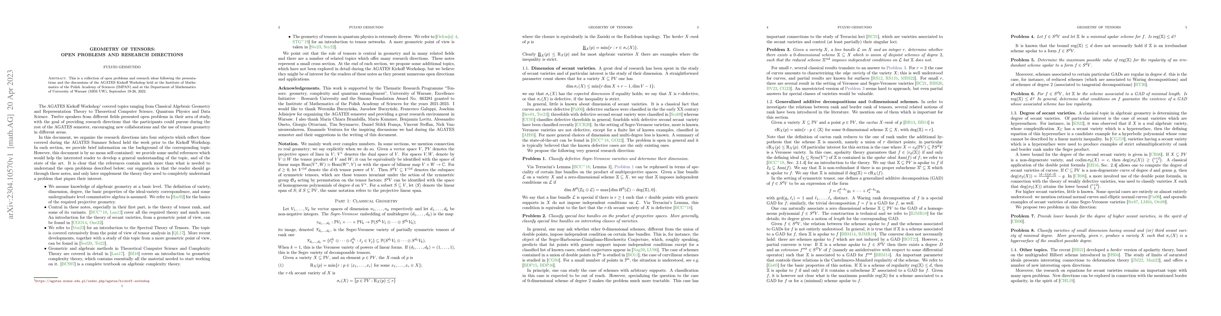 Thumbnail for Geometry of Tensors: Open problems and research directions