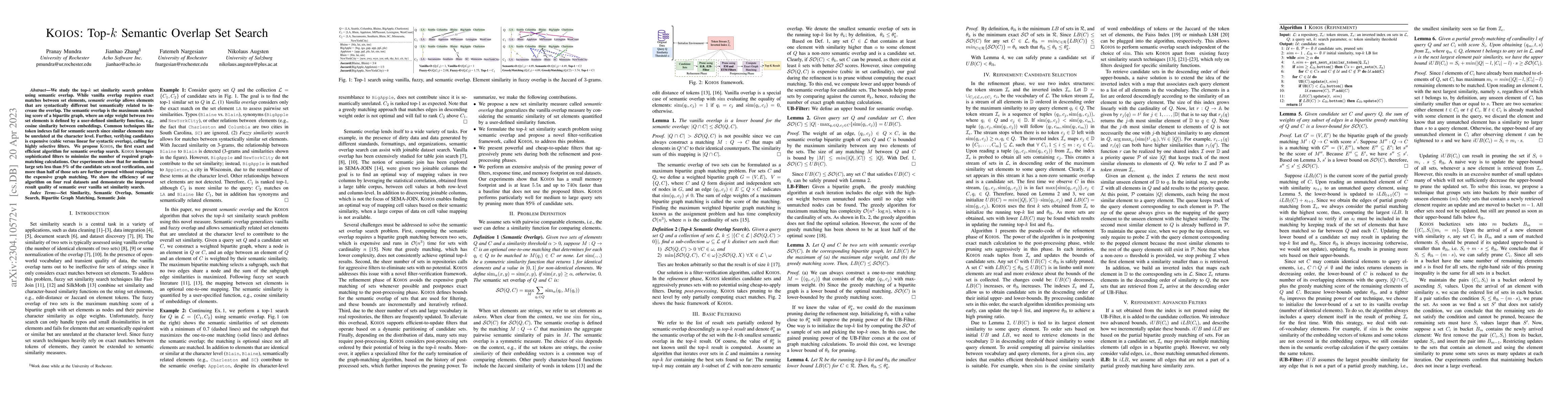 Thumbnail for KOIOS: Top-k Semantic Overlap Set Search