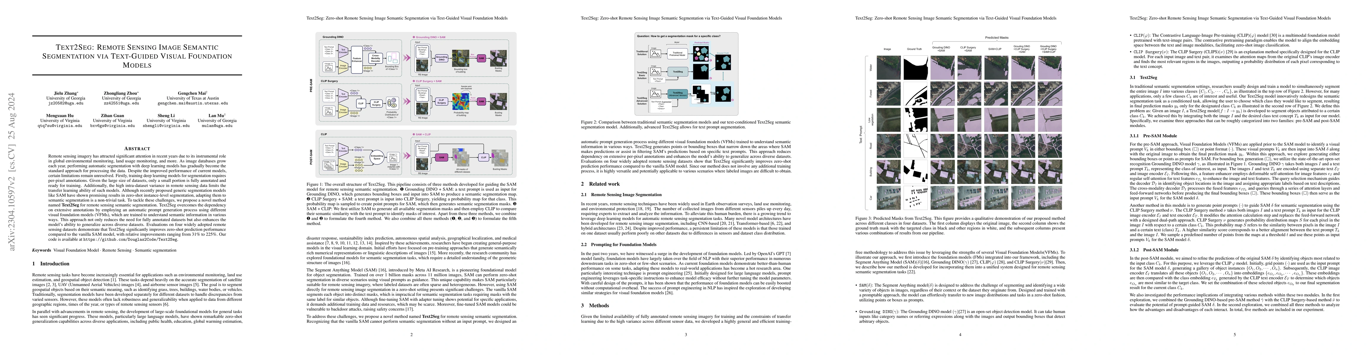 Thumbnail for Text2Seg: Remote Sensing Image Semantic Segmentation via Text-Guided
  Visual Foundation Models