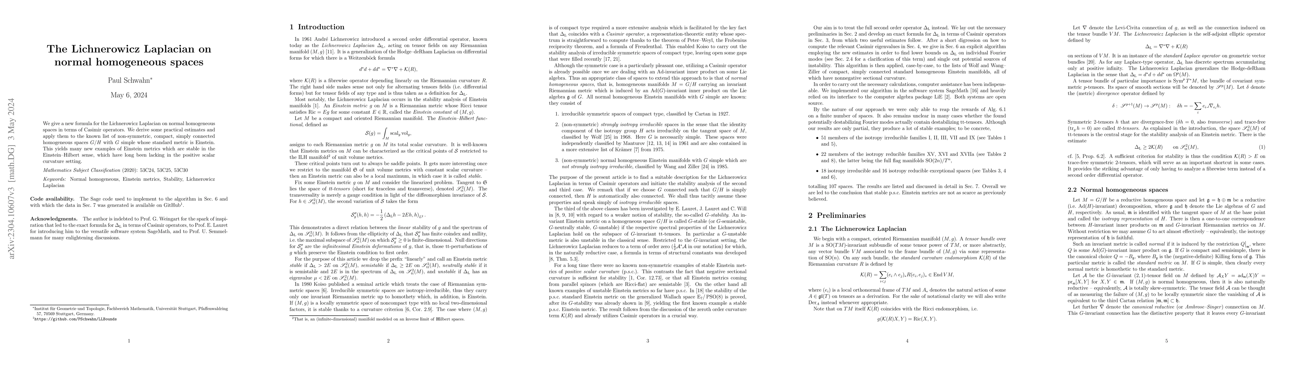 Thumbnail for The Lichnerowicz Laplacian on normal homogeneous spaces