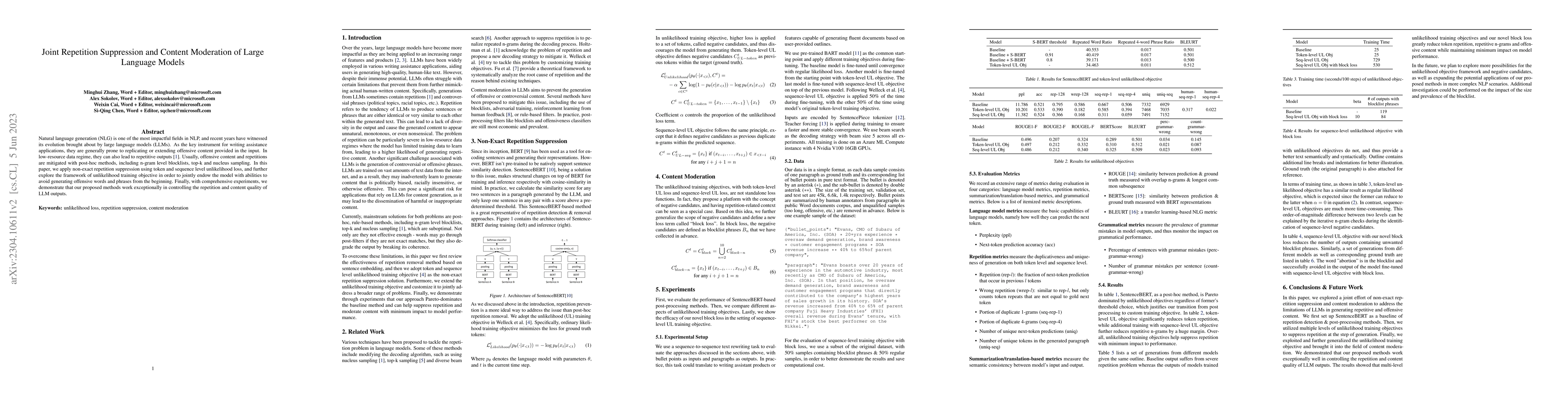 Thumbnail for Joint Repetition Suppression and Content Moderation of Large Language
  Models