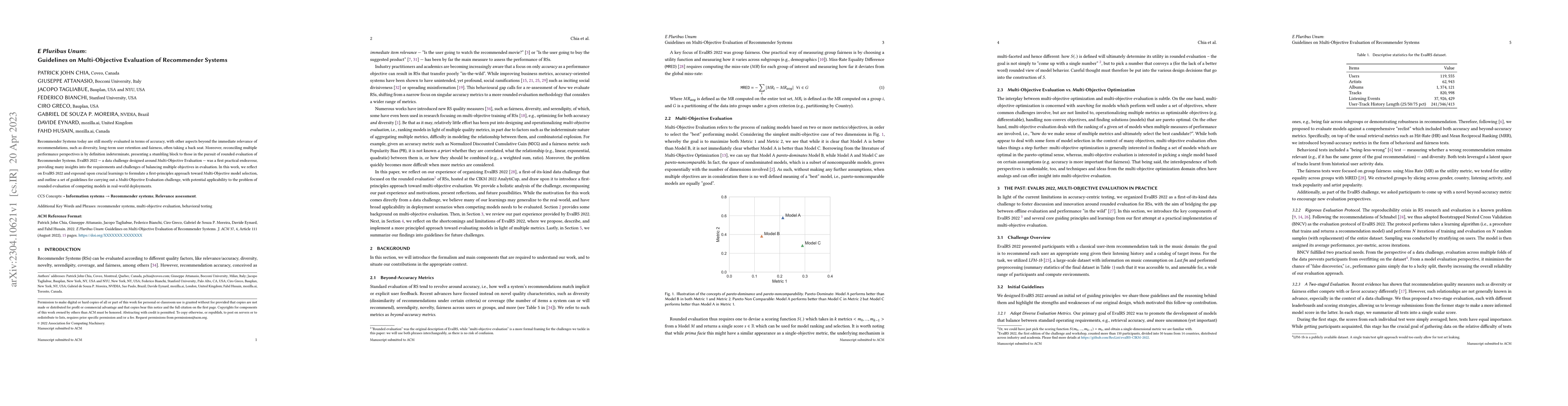 Thumbnail for E Pluribus Unum: Guidelines on Multi-Objective Evaluation of Recommender
  Systems