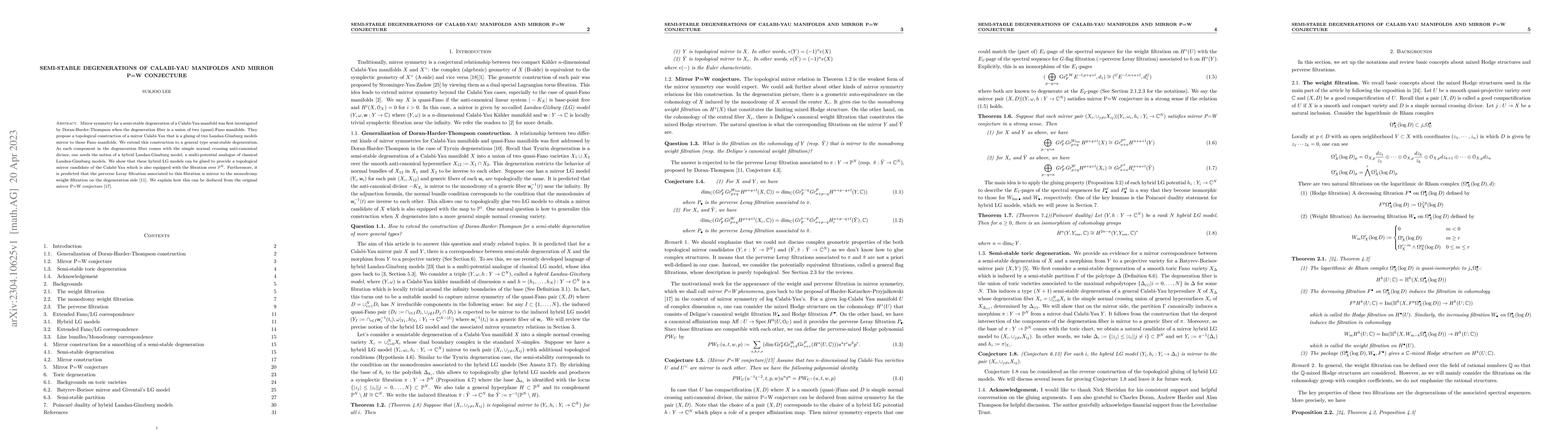 Thumbnail for Semi-stable degenerations of Calabi-Yau manifolds and mirror P=W
  conjecture