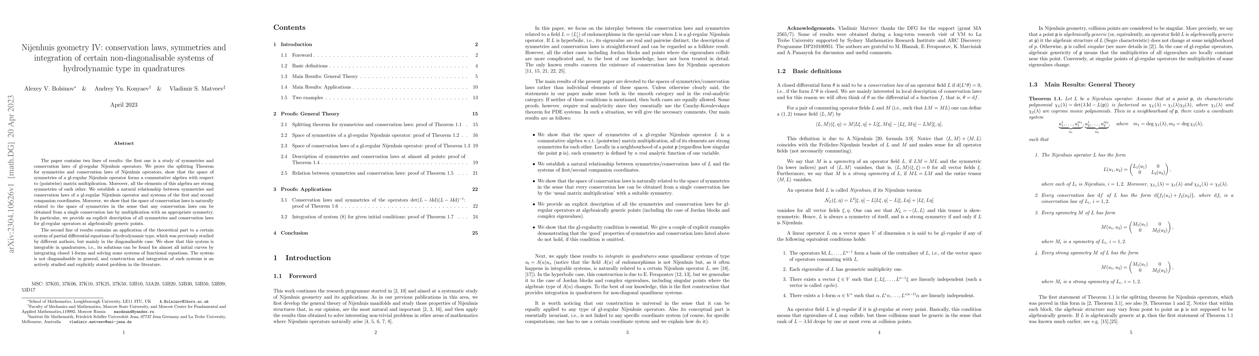 Thumbnail for Nijenhuis geometry IV: conservation laws, symmetries and integration of
  certain non-diagonalisable systems of hydrodynamic type in quadratures