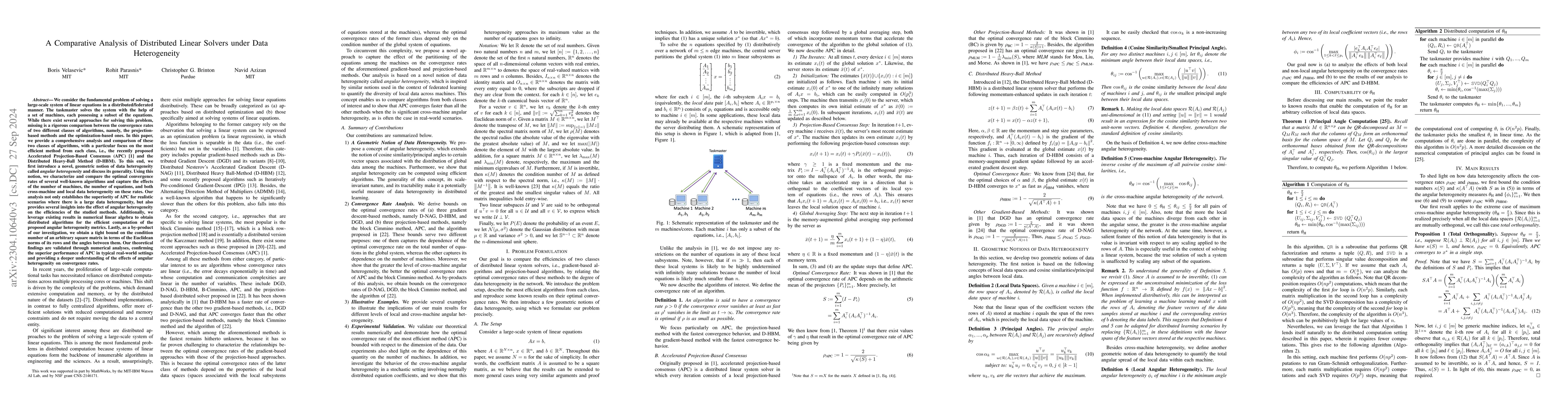 Thumbnail for On the Effects of Data Heterogeneity on the Convergence Rates of
  Distributed Linear System Solvers