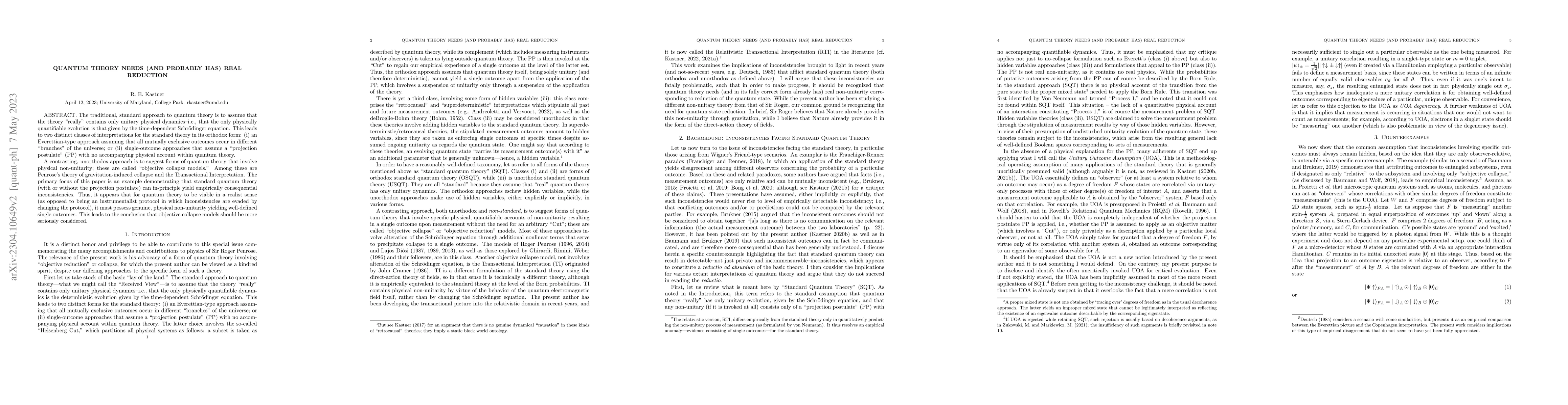 Thumbnail for Quantum Theory Needs (And Probably Has) Real Reduction