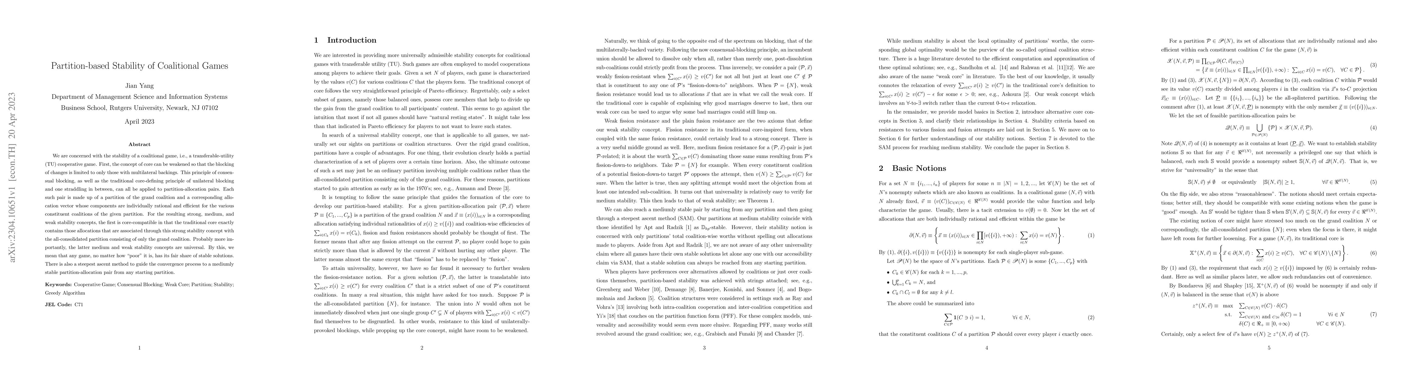 Thumbnail for Partition-based Stability of Coalitional Games