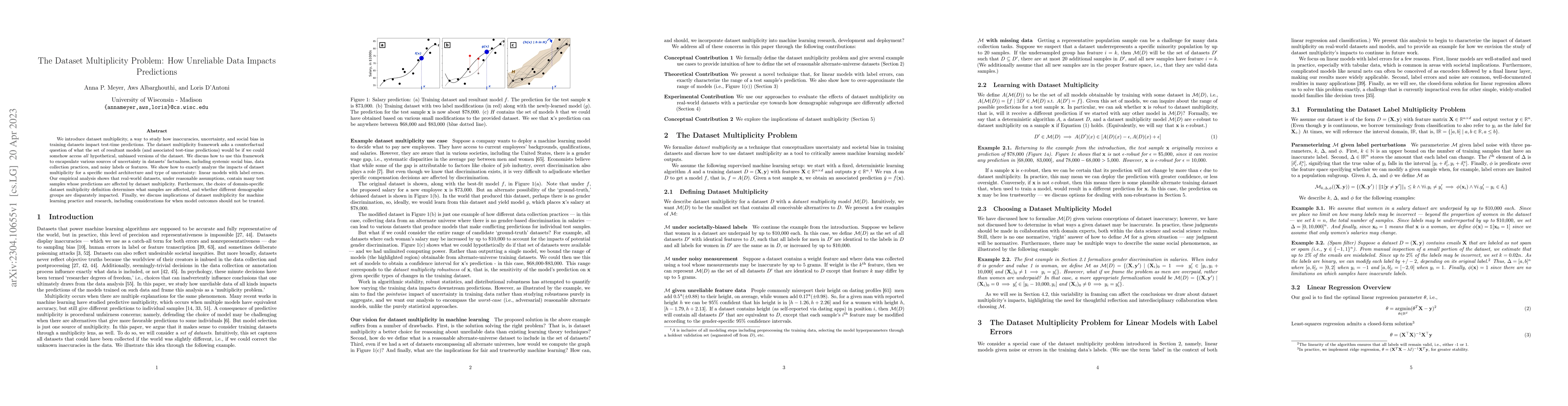 Thumbnail for The Dataset Multiplicity Problem: How Unreliable Data Impacts
  Predictions
