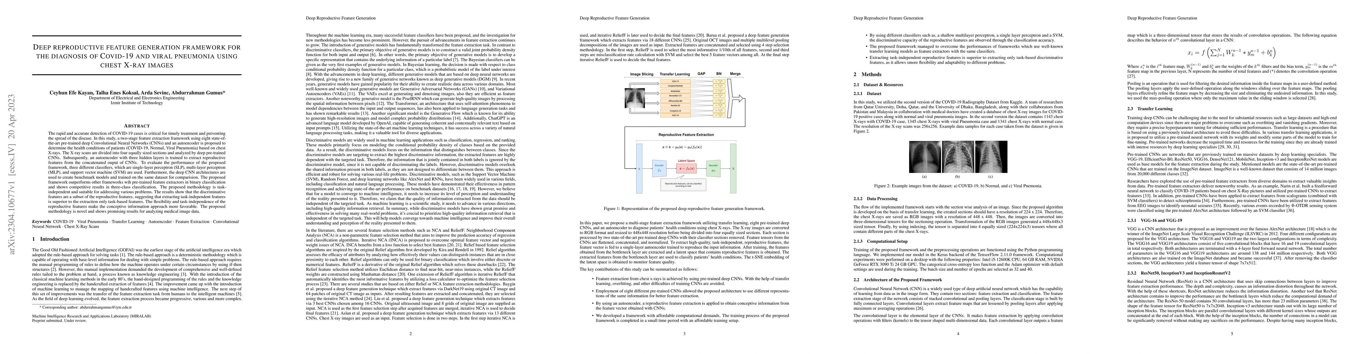 Thumbnail for Deep reproductive feature generation framework for the diagnosis of
  COVID-19 and viral pneumonia using chest X-ray images