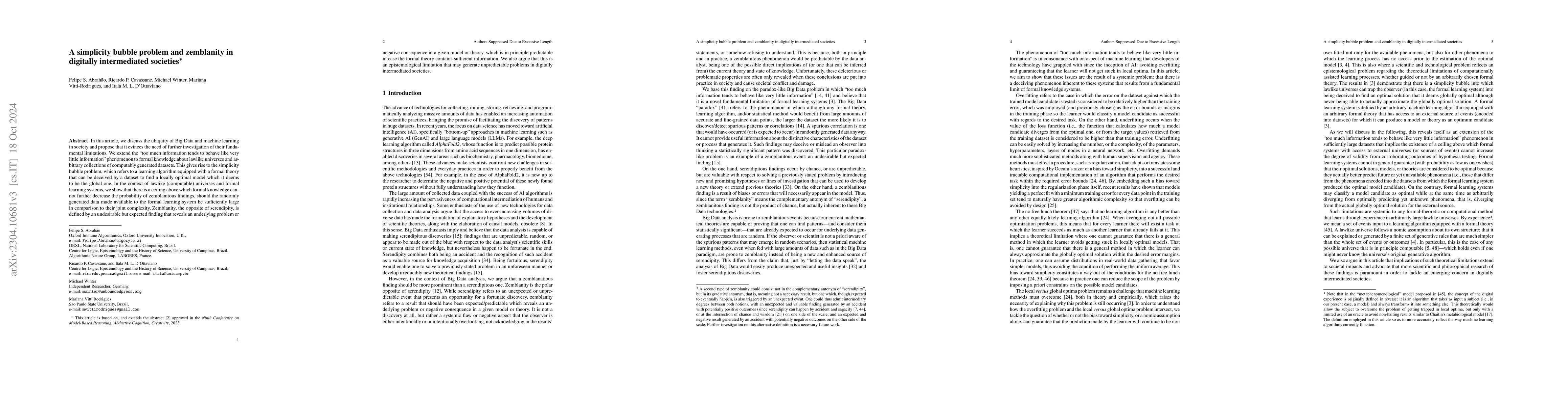 Thumbnail for A simplicity bubble problem and zemblanity in digitally intermediated
  societies