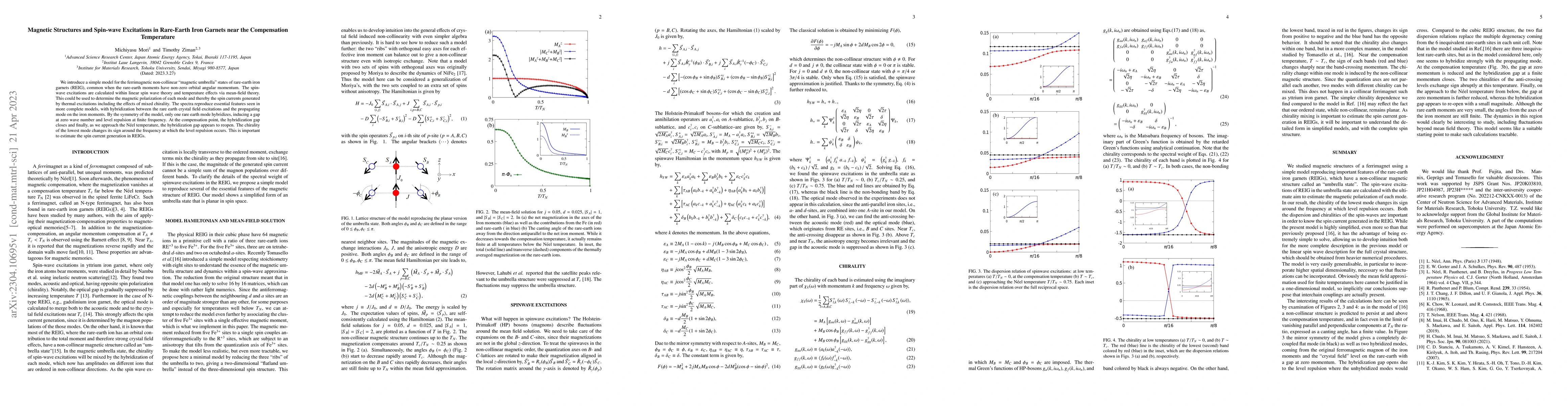 Thumbnail for Magnetic Structures and Spin-wave Excitations in Rare-Earth Iron Garnets
  near the Compensation Temperature