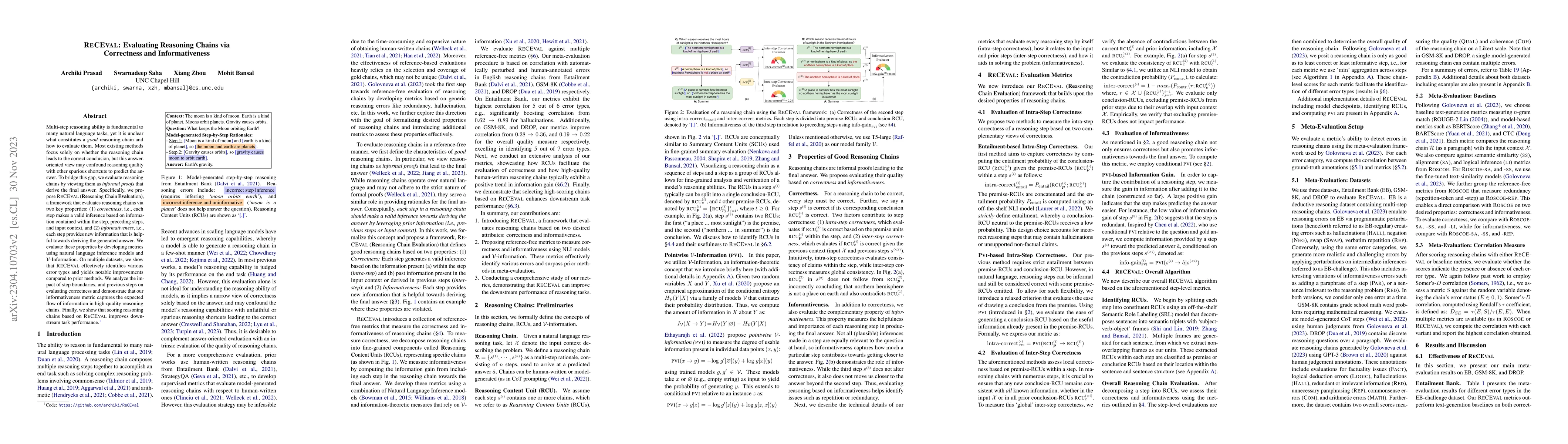 Thumbnail for ReCEval: Evaluating Reasoning Chains via Correctness and Informativeness