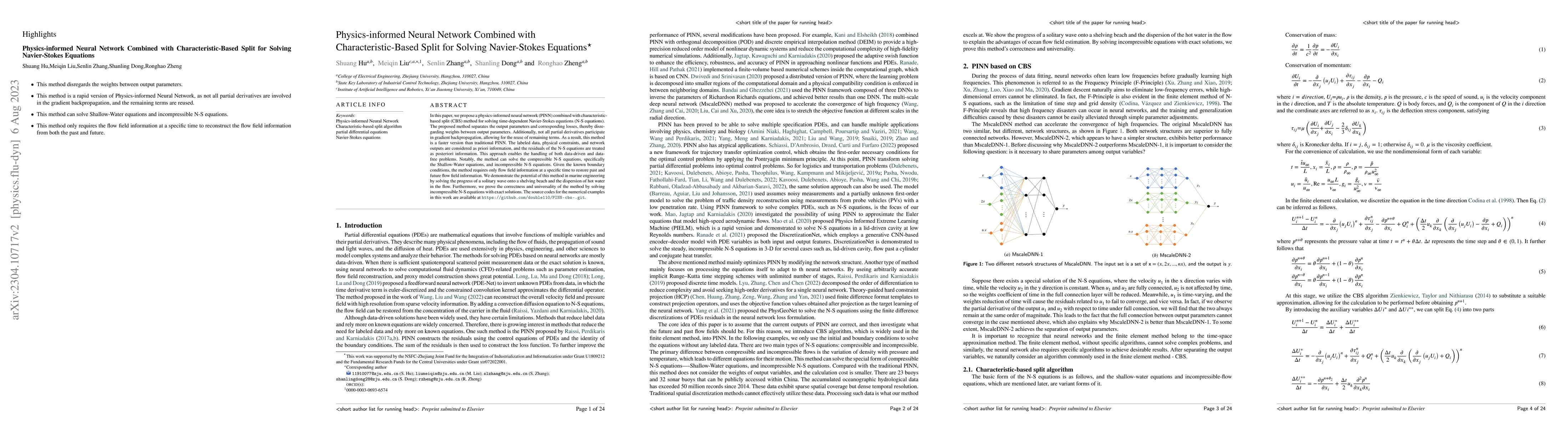 Thumbnail for Physics-informed Neural Network Combined with Characteristic-Based Split
  for Solving Navier-Stokes Equations