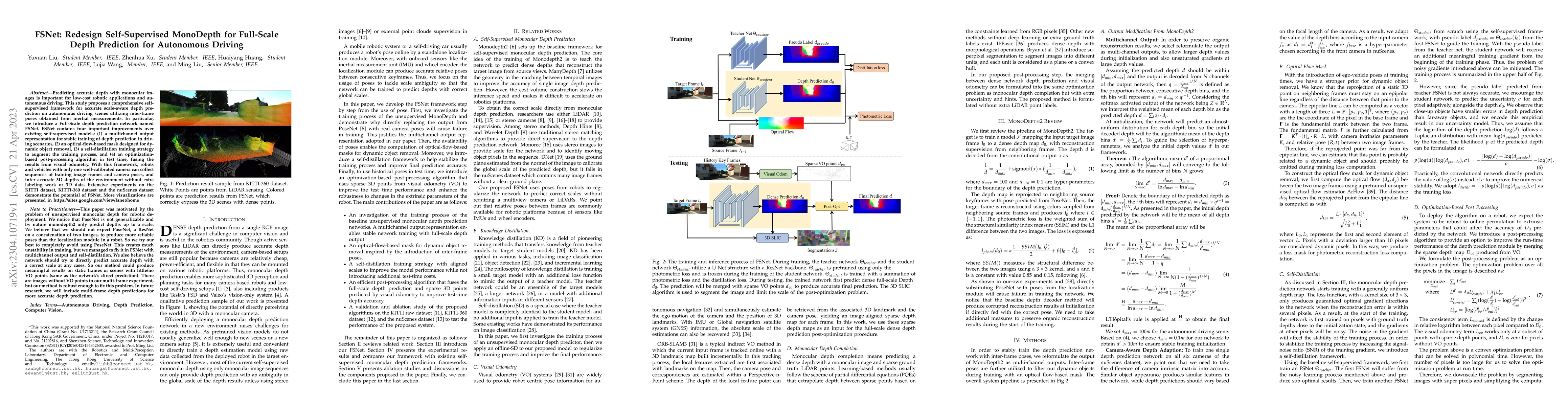 Thumbnail for FSNet: Redesign Self-Supervised MonoDepth for Full-Scale Depth
  Prediction for Autonomous Driving