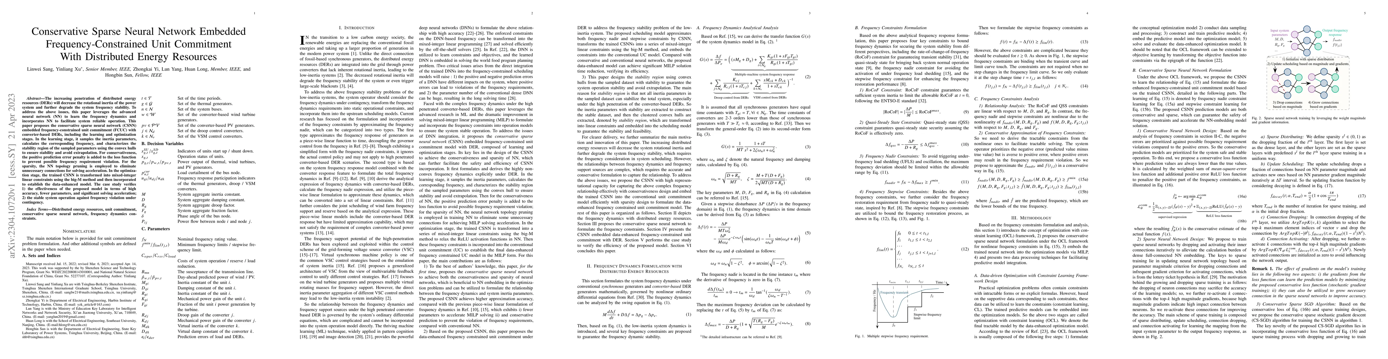 Thumbnail for Conservative Sparse Neural Network Embedded Frequency-Constrained Unit
  Commitment With Distributed Energy Resources