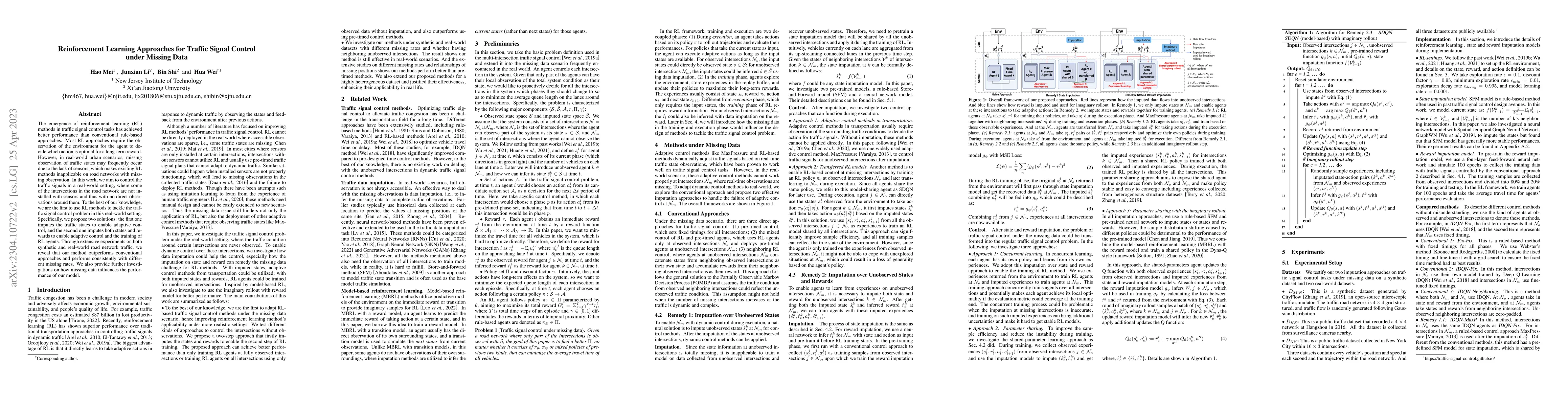 Thumbnail for Reinforcement Learning Approaches for Traffic Signal Control under
  Missing Data