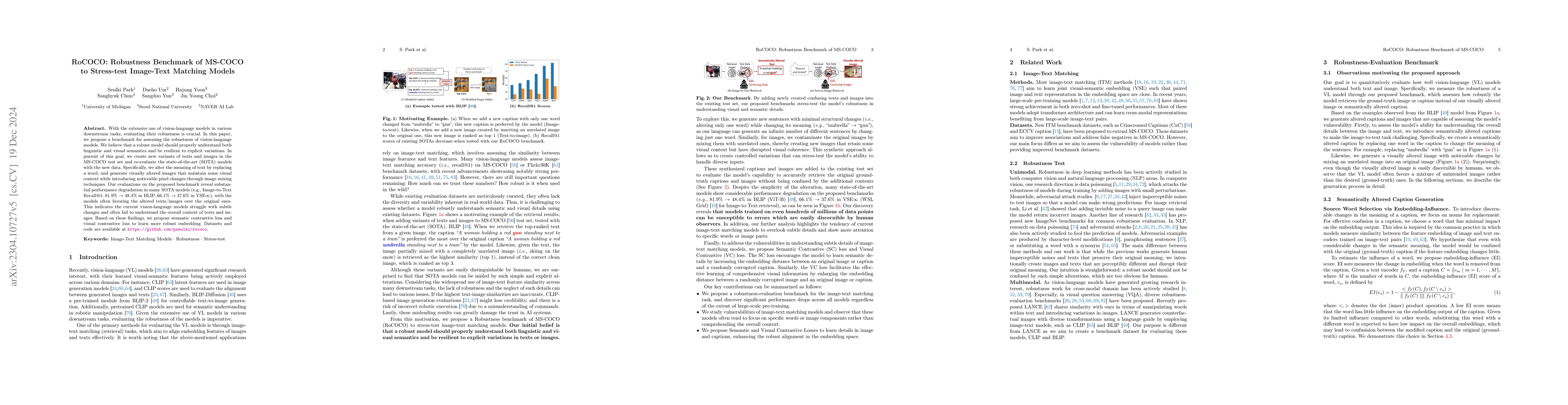 Thumbnail for RoCOCO: Robustness Benchmark of MS-COCO to Stress-test Image-Text
  Matching Models