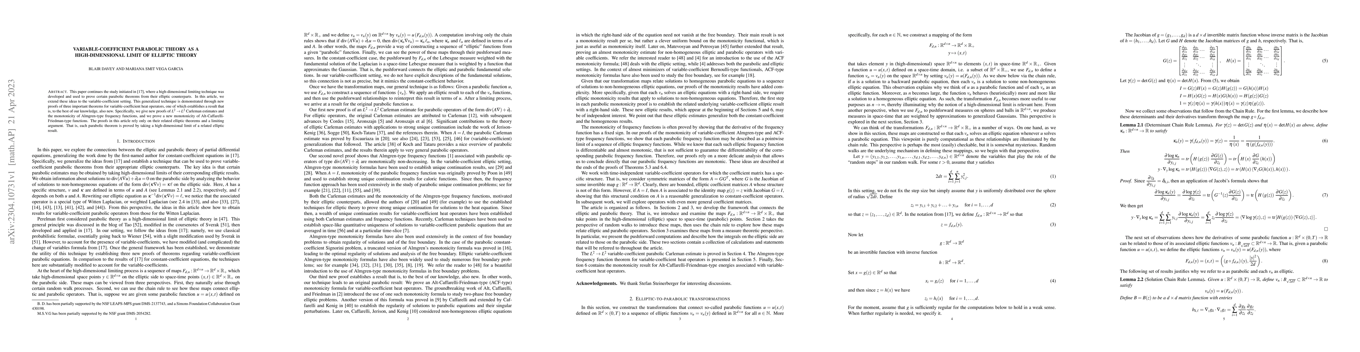 Thumbnail for Variable-coefficient parabolic theory as a high-dimensional limit of
  elliptic theory