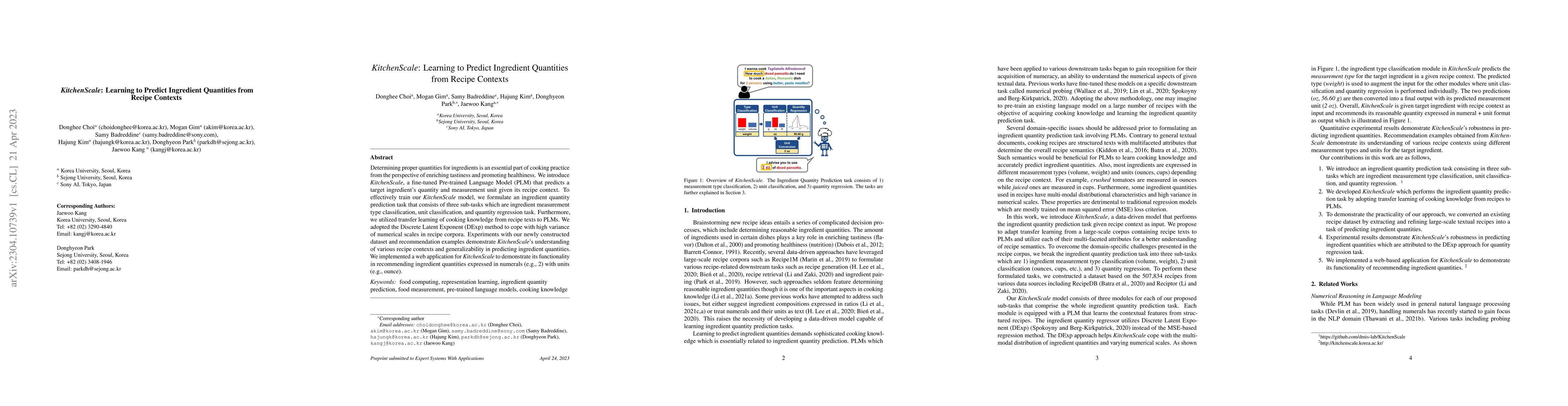 Thumbnail for KitchenScale: Learning to predict ingredient quantities from recipe
  contexts