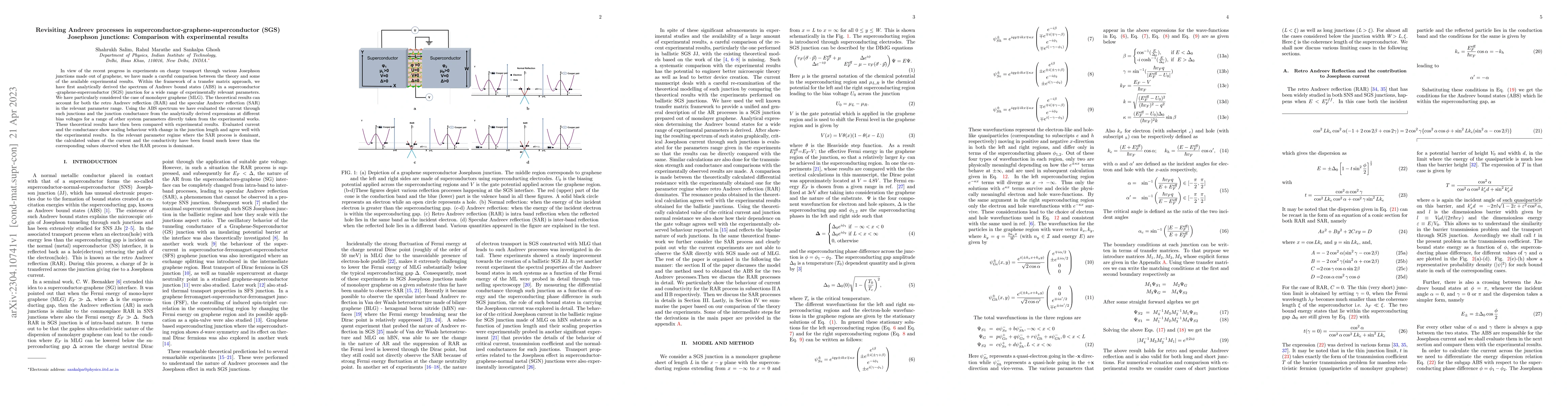 Thumbnail for Revisiting Andreev processes in superconductor-graphene-superconductor
  (SGS) Josephson junctions: Comparison with experimental results