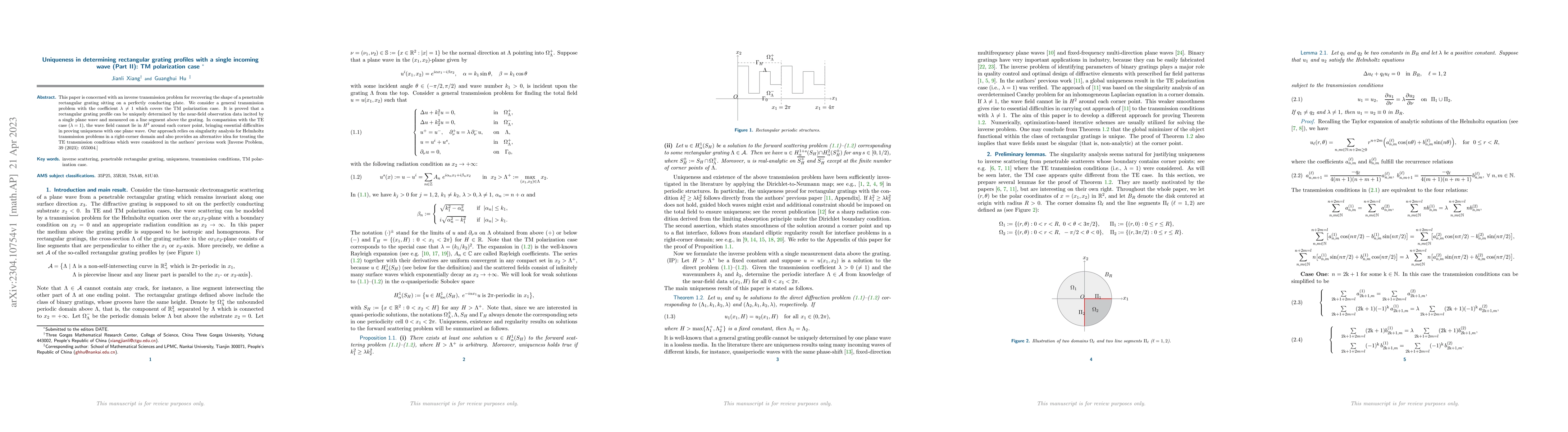 Thumbnail for Uniqueness in determining rectangular grating profiles with a single
  incoming wave (Part II): TM polarization case