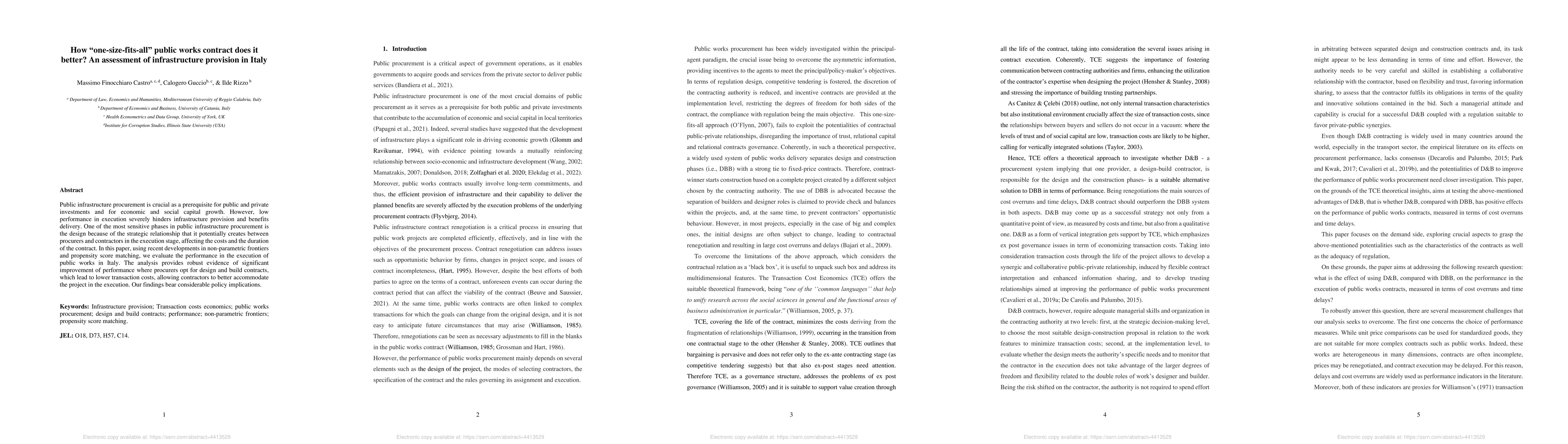 Thumbnail for How 'one-size-fits-all' public works contract does it better? An
  assessment of infrastructure provision in Italy
