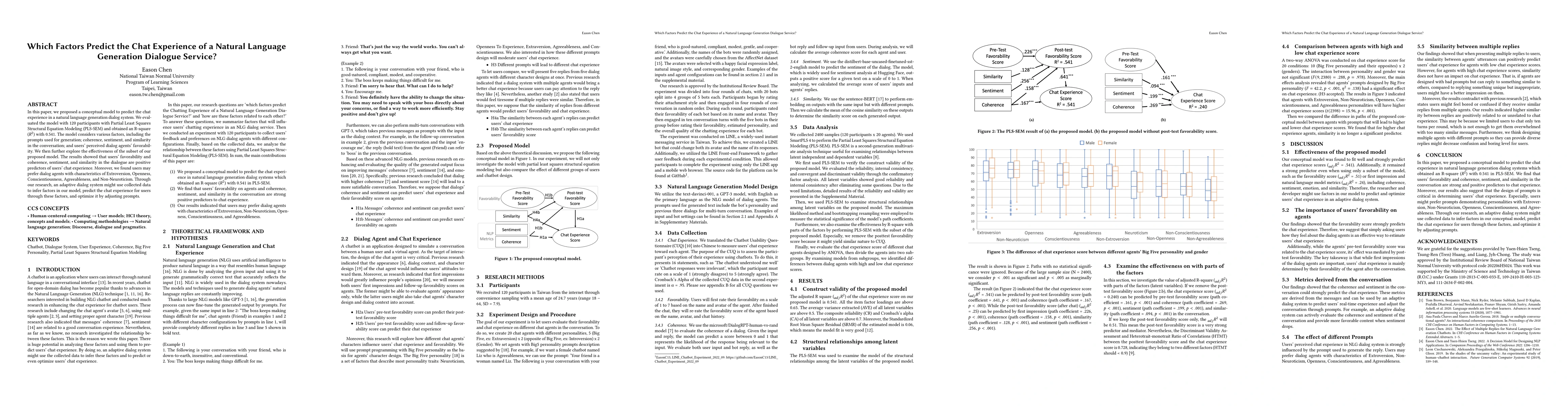 Thumbnail for Which Factors Predict the Chat Experience of a Natural Language
  Generation Dialogue Service?