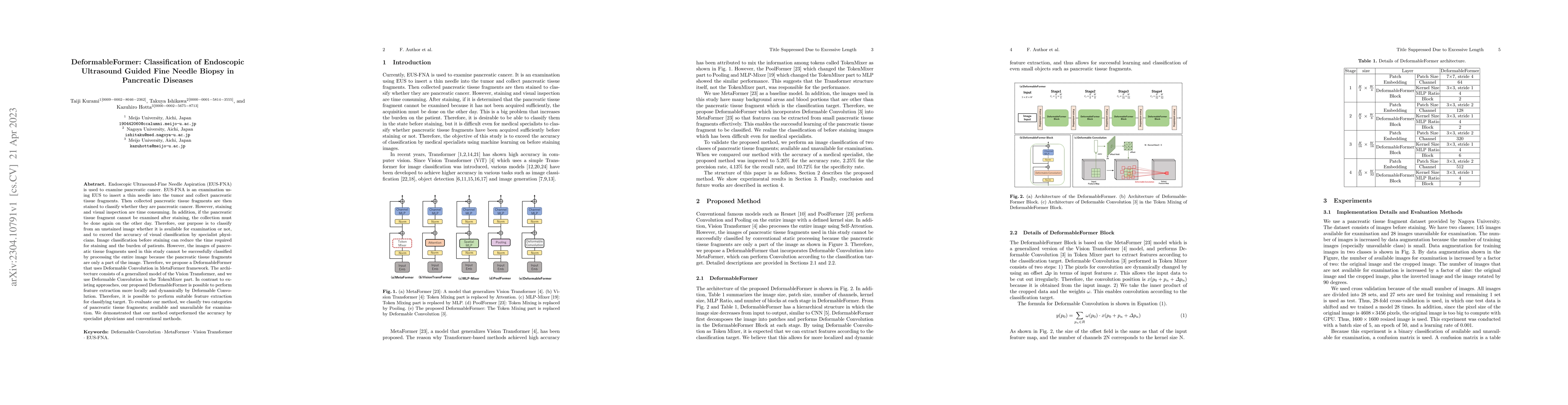 Thumbnail for DeformableFormer: Classification of Endoscopic Ultrasound Guided Fine
  Needle Biopsy in Pancreatic Diseases