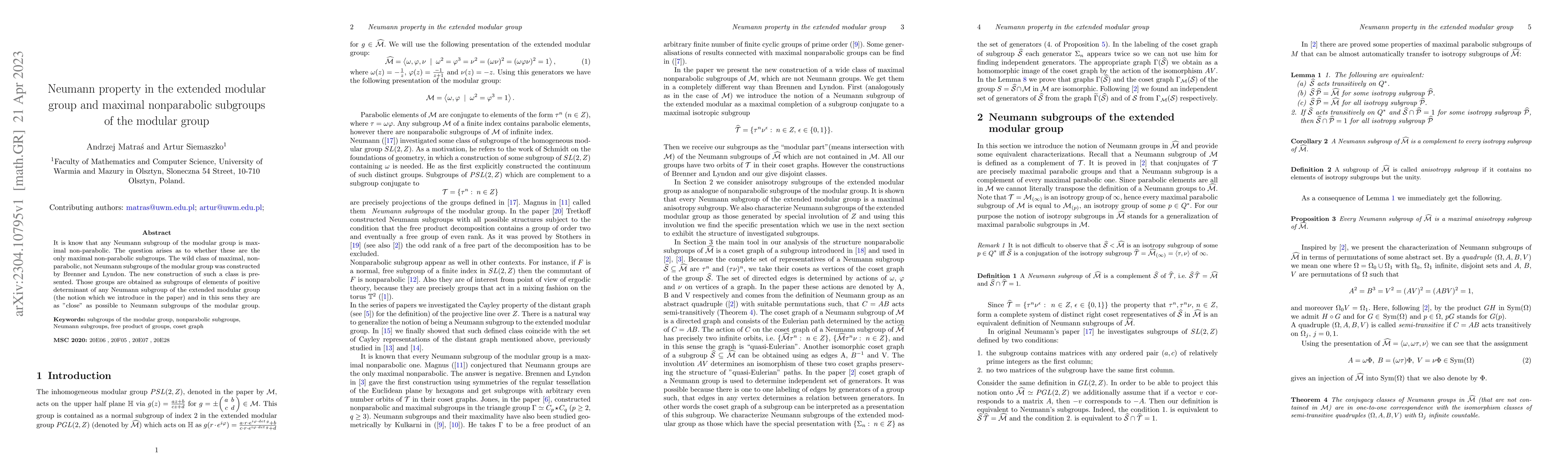 Thumbnail for Neumann property in the extended modular group and maximal nonparabolic
  subgroups of the modular group