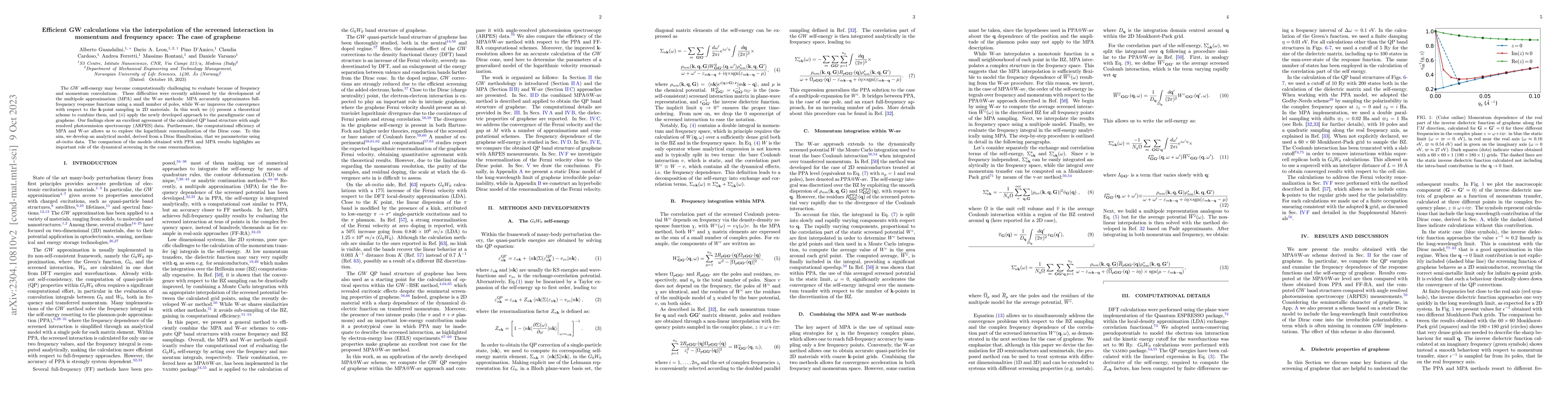 Thumbnail for Efficient GW calculations via the interpolation of the screened
  interaction in momentum and frequency space: The case of graphene