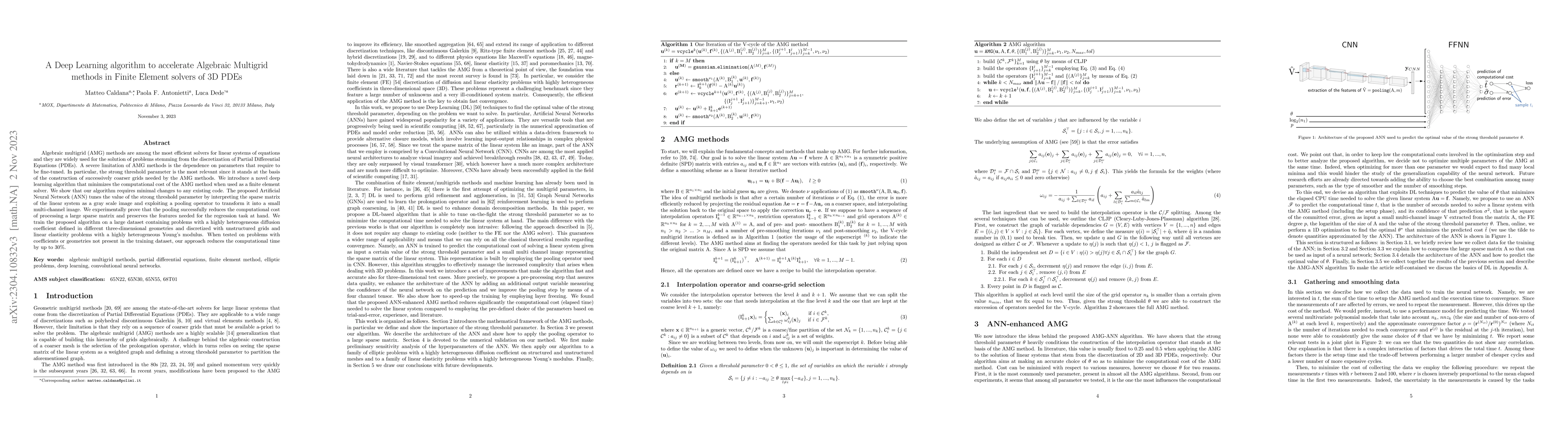 Thumbnail for A Deep Learning algorithm to accelerate Algebraic Multigrid methods in
  Finite Element solvers of 3D elliptic PDEs
