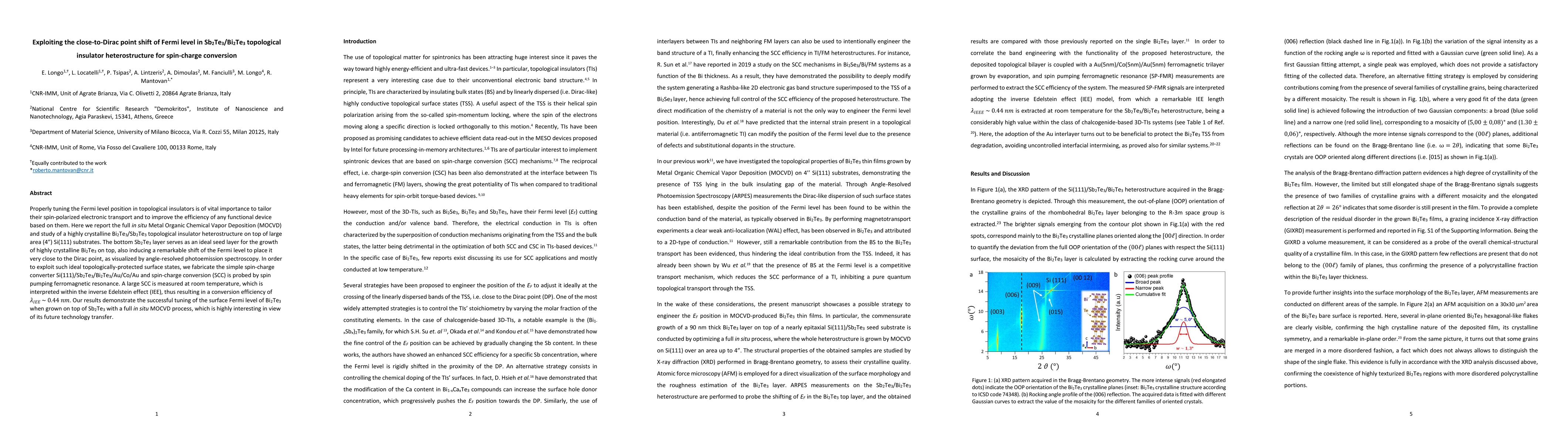 Thumbnail for Exploiting the close-to-Dirac point shift of Fermi level in
  Sb2Te3/Bi2Te3 topological insulator heterostructure for spin-charge
  conversion