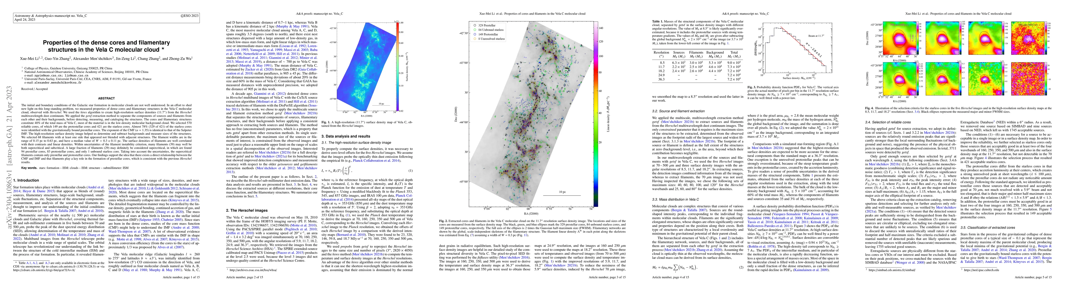 Thumbnail for Properties of the dense cores and filamentary structures in the Vela C
  molecular cloud