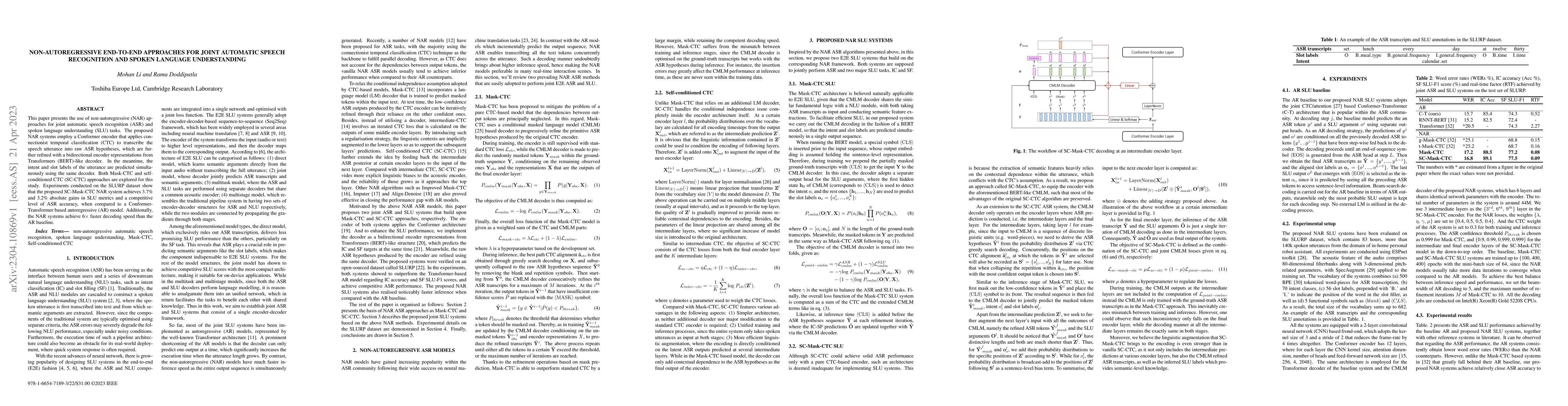 Thumbnail for Non-autoregressive End-to-end Approaches for Joint Automatic Speech
  Recognition and Spoken Language Understanding