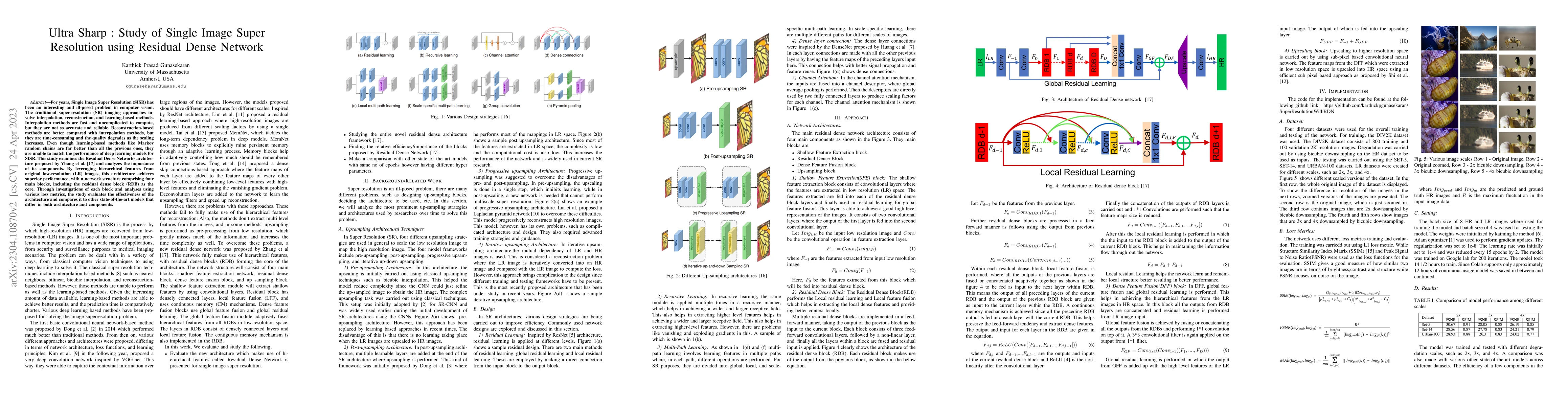 Thumbnail for Ultra Sharp : Study of Single Image Super Resolution using Residual
  Dense Network