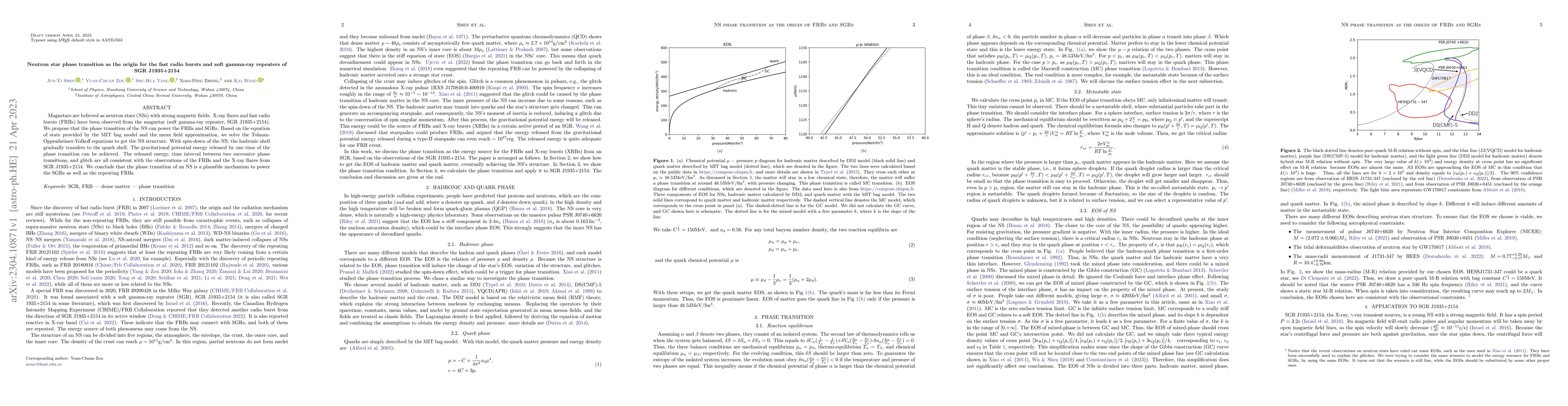Thumbnail for Neutron star phase transition as the origin for the fast radio bursts
  and soft gamma-ray repeaters of SGR J1935+2154