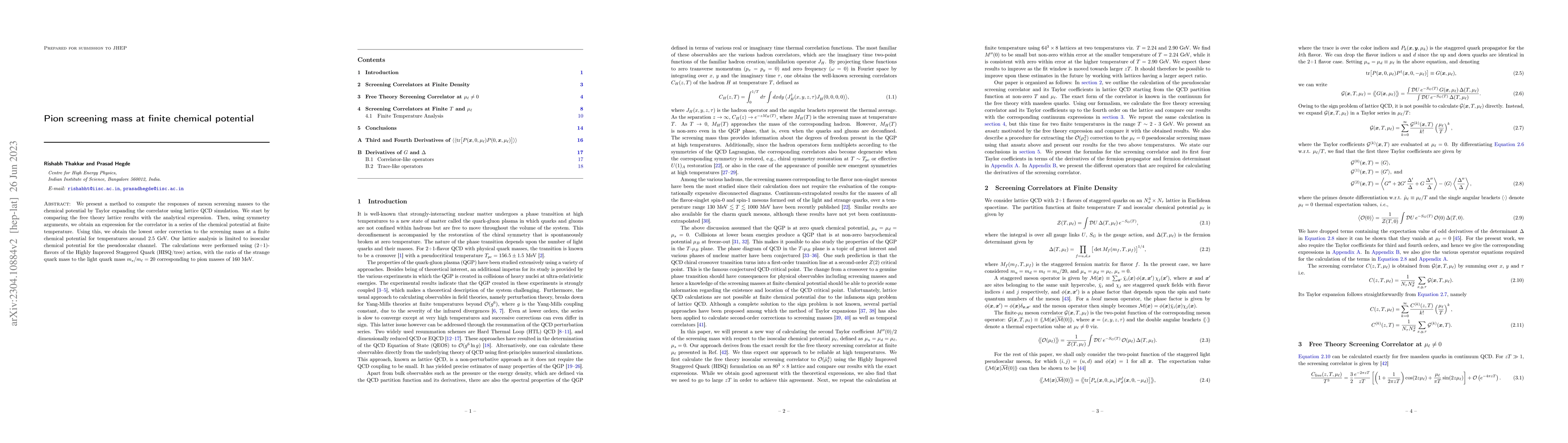 Thumbnail for Pion screening mass at finite chemical potential