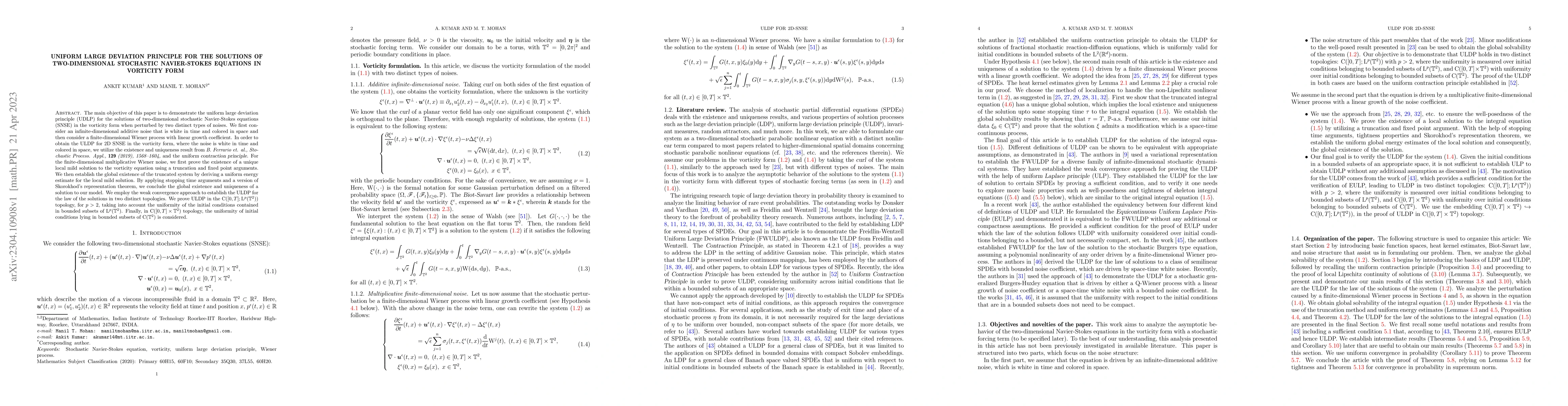 Thumbnail for Uniform large deviation principle for the solutions of two-dimensional
  stochastic Navier-Stokes equations in vorticity form